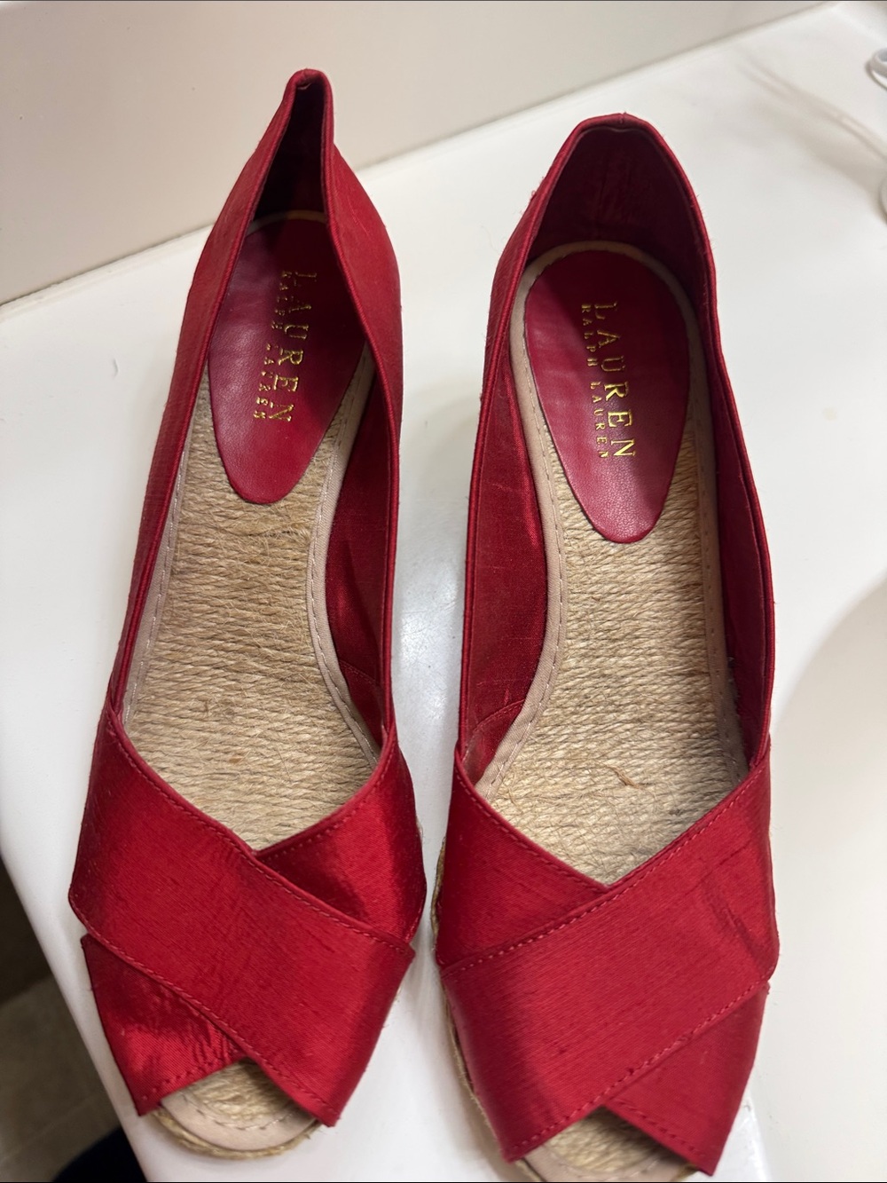 Lauren Ralph Lauren Red Women's Espadrille Peep-Toe Flats
